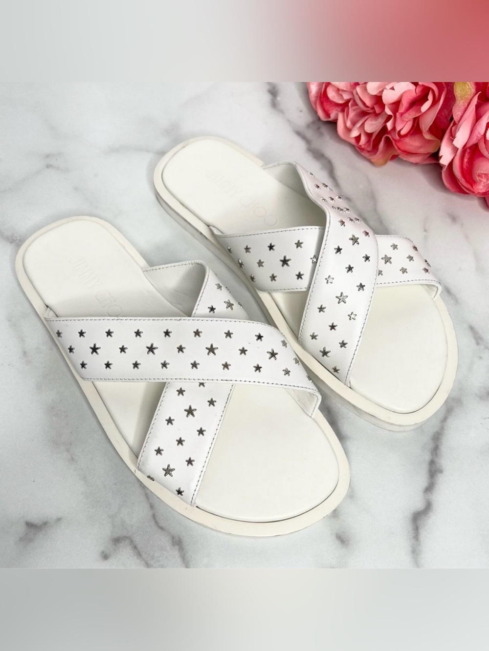 JIMMY CHOO Palmo Star Studded Leather Slides